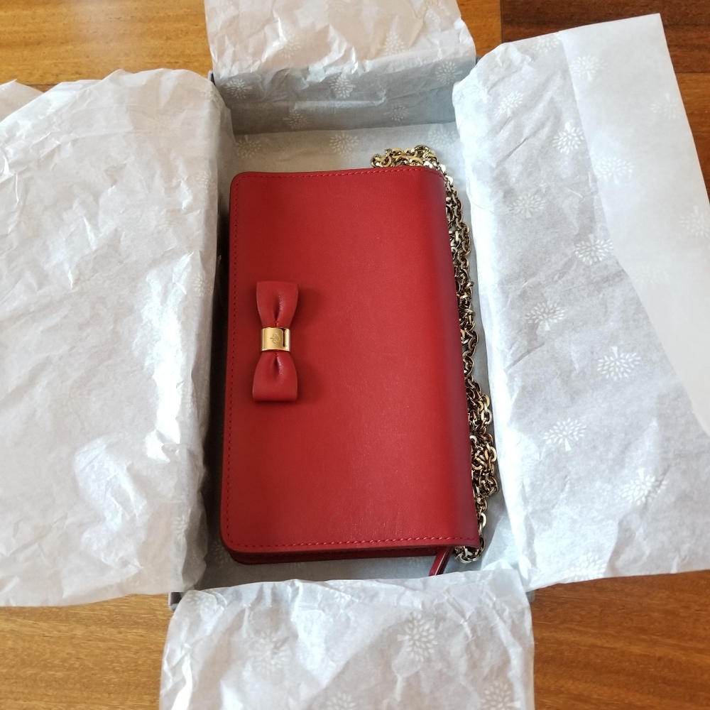 Mulberry bow clutch silky wallet nappa in chain